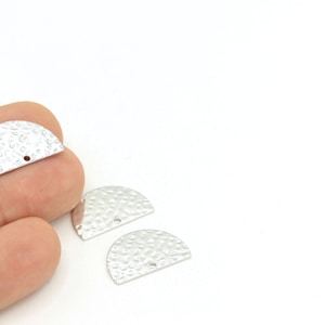 Silver Plated  Brass Hammered Circle ,Silver Plated Hammered Semi Circle Blanks With 1 Holes,Earring Charms,2pcs,(14x22mm) SLV-200