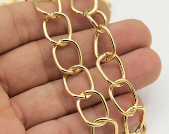 3.3 feet(14x18mm)24 k Shiny Gold Plated Oval Chains , Box Chains , Oval Rolo Chains , Bulk Chains  ZNC-84