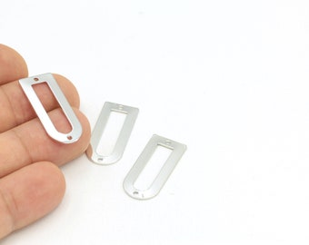 Forma plateada con 2 agujeros, anillos de forma D plateada, conectores de forma D de latón plateado, anillos, 2 piezas, (13x30 mm)SLV-169