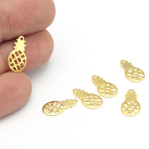 24k Shiny Gold Plated Pineapple Charms, Pineapple Pendant, Fruit Charms, Tiny Pineapple Earring, Brass Findings, 10Pcs, 8.5x16mm,ALT-1280