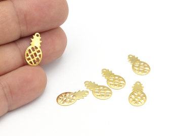24k Shiny Gold Plated Pineapple Charms, Pineapple Pendant, Fruit Charms, Tiny Pineapple Earring, Brass Findings, 10Pcs, 8.5x16mm,ALT-1280