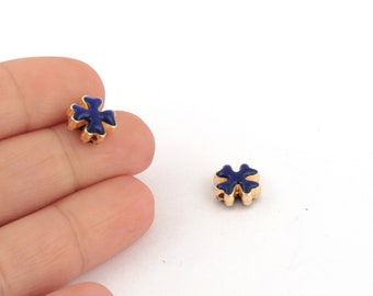 24k Gold Plated Clover Charms, Enamel Clover Beads, Flower Beads, Clover Spacer Beads, Four Leaf Bead, Bracelet Findings,10mm,1Pcs, ALT-1019