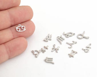 Rhodium Plated Zodiac Charms, Astrology Pendant, Horoscope Pendant, Astrology Symbol Charms, Horoscope Jewelry Making Supply, SLV-661