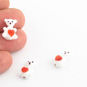13x18mm Hand Made Murano Glass Bear Beads, Murano Animal Beads, Heart Detailed Bear Murano Glass Charms, Glass Findings, 1 Pcs, GEM-270