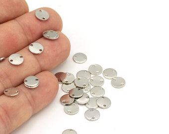 8 mm Silver Plated Disc, Stamped Disc, Coins, Two Holes Disc, Stamp, Stamping Tag  10 pcs   SLV-64