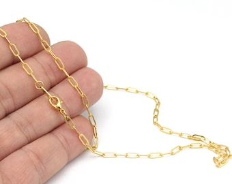 24k vergoldete ovale Ketten, vergoldete fertige Ketten, Gelötete Ketten, Halskette Ketten, Kabelkette, 16"-17"-18"-20"-22"-25" , ZNC-285