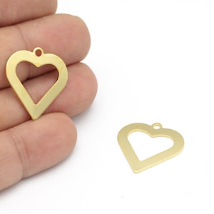 24k Gold Plated Heart Pendant, Heart Charms, Heart Pendant, Gold Plated Heart Earrings, Heart Findings, 2Pcs, 24x25mm, ALT-1252