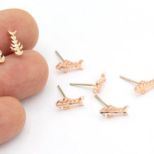 Fish Earrings, Rose Gold Plated Fish Earring, Fish Earring Findings , Rose Gold Plated Earring,  Fish Studded Earrings  2pcs(5x11mm) KP-223