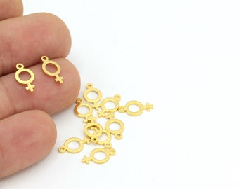 Feminist Venus Symbol, Gender Symbol Necklace, Gold Plated Venus Symbol, Gold Brass Venus Symbol, Necklace Pendant, 2 pcs  (6.5x12mm)ALT-403