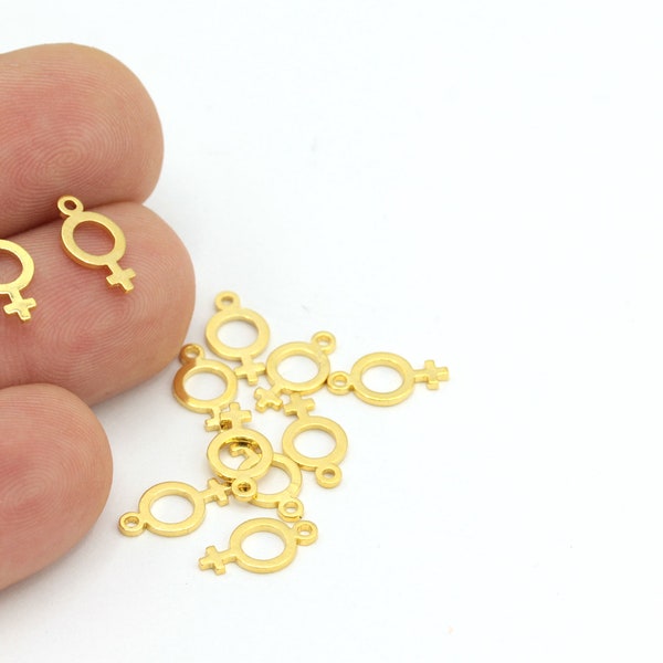 Feminist Venus Symbol, Gender Symbol Necklace, Gold Plated Venus Symbol, Gold Brass Venus Symbol, Necklace Pendant, 2 pcs  (6.5x12mm)ALT-403