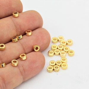 6 pcs(5mm)24k Shiny Gold Plated Round Coins, Flat Round Beads, Stamping tag , Barrel , Spacer Beads, Solid Brass Beads, Round  ALT-261