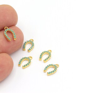24k Gold Plated Horseshoe Charms ,Mini Horseshoe Charms,Turquoise Charms, Horseshoe Necklace, Zirconia Jewelry, 1 pcs(8x12mm), ZRC-285