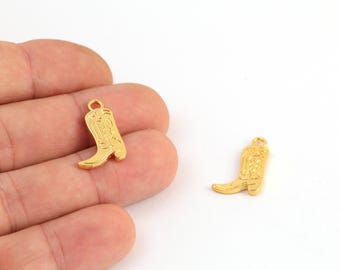 Gold Plated Cowboy Boot Pendant, Western Boot Charm, Rodeo Charm, Cowboy Boot Pendant Charm for Craft Supplies, DIY Jewelry Making, ALT-1456