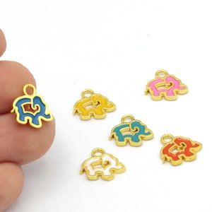 24k Gold Plated Enamel Elephant Charms, Enamel Animal Pendant, Gold Plated Elephant Jewelry, Elephant Necklace, 1pcs, 13mm, ALT-867