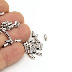 İnner Hole 2mm Silver Plated Bead Caps, Cord End, Cord Tip , Solid End Cap,Capsule Cap  (2.5x7mm) 6 pcs, ,SLV-46