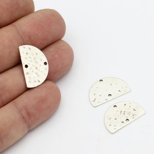 2 Pcs Antique Silver Hammered Semi Circle Charm, Semi Circle Blanks With 2 Holes Earring, Earring Connector, Half Circle Charms, ESK-36