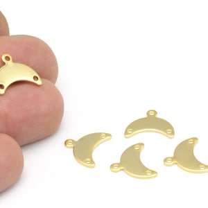 24k Gold Plated Crescent Connectors, Tiny Moon Pendant, Gold Plated Crescent Charms, 3 Holes Moon Earring Connectors, 4pcs, 12x15mm,ALT-1217