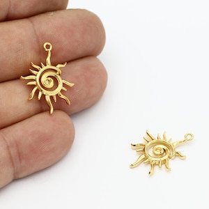 24k Gold Plated Sun Pendant, Sun Charms, Sunburst Pendant, Celestial Jewelry, Sunburst Earrings, Gold Findings, 19x24mm, ALT-1353