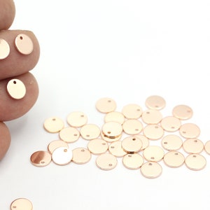 8mm Rose Gold Plated Round Charms,1 Hole Round Disc, Rose Gold Plated 1 Hole Stamp, Personalized Disc,Coins, Disc Pendant, 10 Pcs, ROS-481