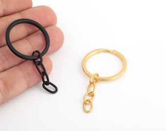 30mm Round Key Chain, Chain Extension Keychain, Split Keychain, Rose, Gold, Rhodium, Black Plated Keychain, Key Holder, ALT-826