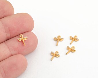 24k Gold Dragonfly Charm, Tiny CZ Insect Pendant, Dragonfly Charm Pendant, CZ Stone Insect Charm, Cute Bug Charm for Necklace, ZRC-245