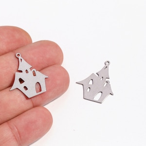 Stainless Steel Haunted House Charm, Spooky Pendant, Halloween Haunted House Cutout, Scary House Pendant, Gothic Halloween Jewelry,LZ-2978-7