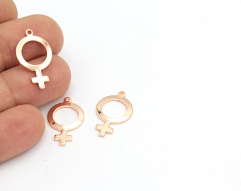 Feministisk Venussymbol, Könssymbolhalsband, Venussymbol, Roséguldpläterad mässings-Venussymbol, Halsbandshänge 2 st, (15 x 25 mm) ROS-259