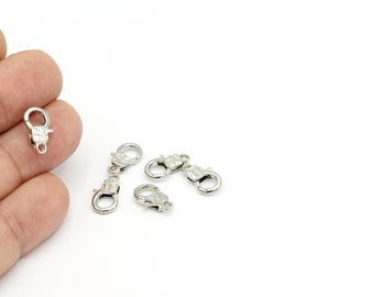 Rhodium Plated Claw Clasp, Lobster Clasp, Round Spring Clasps, Caw Clasp, Spring Clasp, Necklace End, 8X15mm, 1Pcs , SLV-485