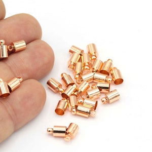 İnner 4.5mm Rose Gold Plated End Caps, Cord End, Beads Cap,Cord Tip, Solid End Cap, Capsule Cap, Cord End Tips, (5x9mm) 6 pcs, ,CPS-4