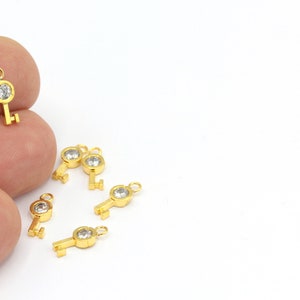 24k Gold Plated Key Pendant, Zircon Charms, Cz Jewelry, Key Zircon Charms, Zircon Pendant, Zirconia Tiny Key Jewelry, 1pcs(5x12mm) ZRC-281