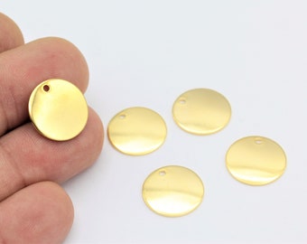 16mm 24k Gold Plated Round Charms, Coins Jewelry, Circle Charms, 24k Gold Plated Round Disc , Circle Connector, 5 Pcs, ALT-541