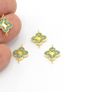 24k Shiny Gold Plated Two Clover Pendant, Turquoise Stone Bracelet, Tiny Clover Bracelet,Mini Flower Necklace,Necklace Pendant, 1Pcs,ZRC-416