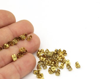 100 pcs(4x6mm)Raw Brass Earring Stud Backs,Raw Brass Earring Studs Back Stoppers,Earring Posts KP-27