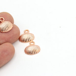 Rose vergoldet Oyster Charms, Shell-Anhänger mit Felge, natürliche Muschel Rose vergoldet Charme, Muschel Halskette, 2 Stück, (16x17mm) ROS-118