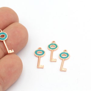 Rose Gold Plated Key Charms,Key Pendant, Rose Gold Plated Key Jewelry, Necklace Key Charm 1 pcs,(7x18mm) ROS-146