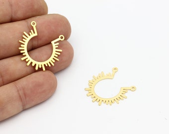 24k vergulde zon connector, halve zon hanger, vergulde halve zon charmes, zon sieraden, ketting bevindingen, 1 stuks, 26 mm, ALT-1356