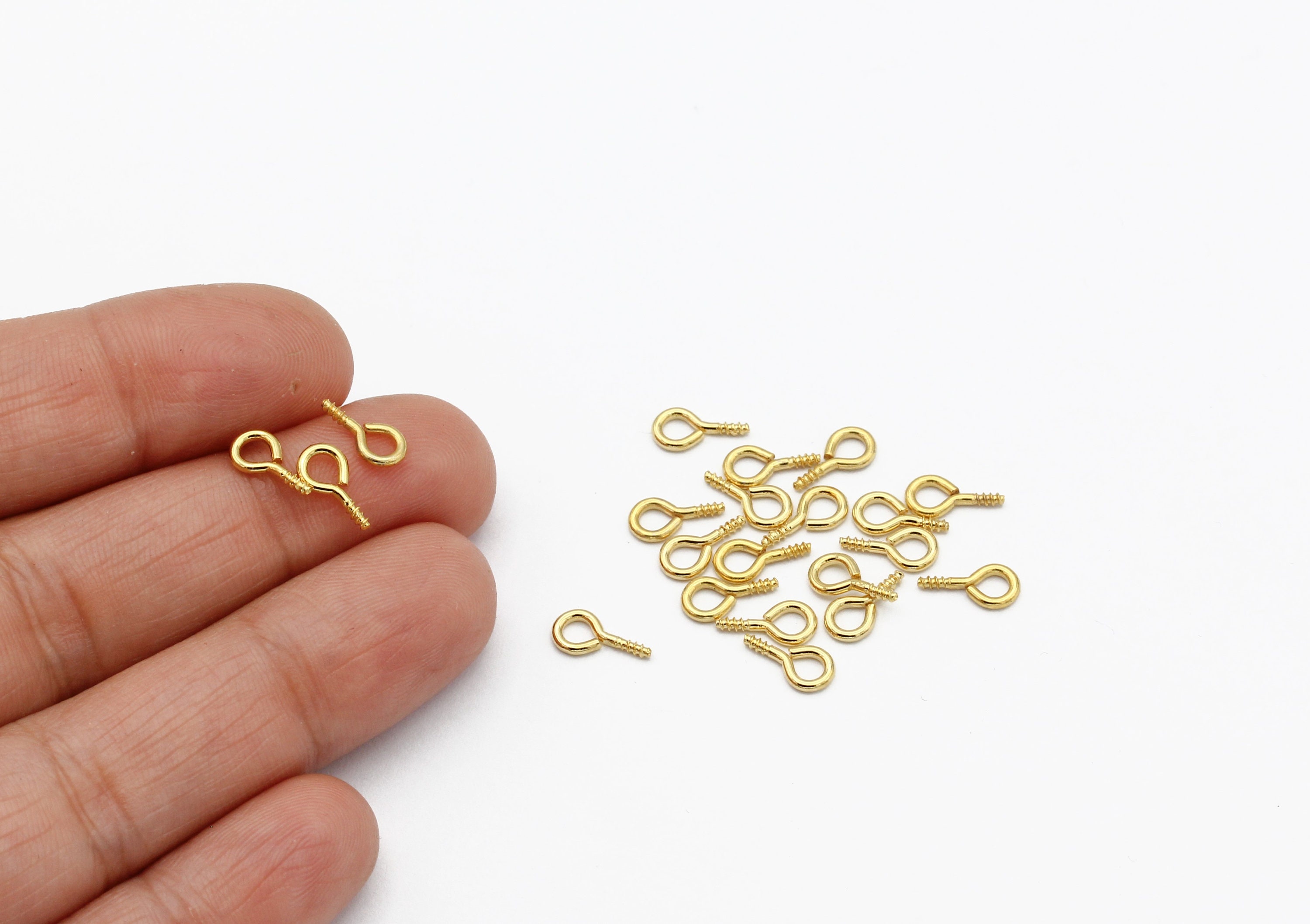 9mm 24k Gold Plated Screw Eye Pins, Head Pins, Round Head Pins, Brass…
