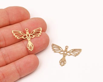 Raw Brass Flying Bird Charm, Freedom Bird Pendant, Detailed Flying Bird Jewelry, Animal Findings, DIY Jewelry, Necklace Pendant, LZ-609-4