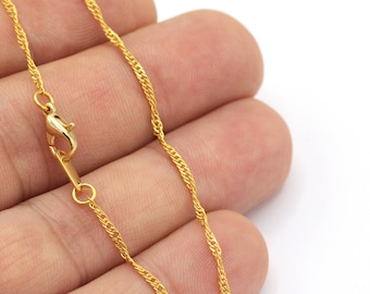 Zierliche Halskette Kette, 24k vergoldet Bordstein ketten, gelötete Ketten, Kabelketten, 16"-17"-18"-20"-22"-25" 24k vergoldet Ketten, ZNC-111