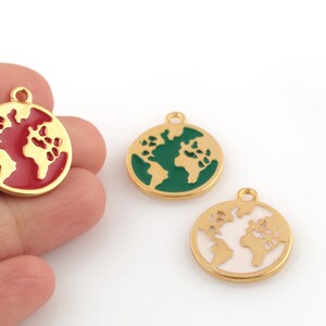24k Shiny Gold Plated World Map Pendant, Enamel World Charms, Traveller Pendant, World Map Charms, Traveler Jewelry, 1Pcs, 21x25mm, ALT-1151