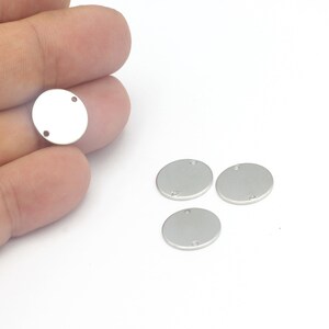 14mm Rhodium Plated Disc Charm, 2 Holes Round Disc, Stamped Disc, Stamping Tag, Personalized Coin, Rhodium Plated Findings, 6 pcs, SLV-594