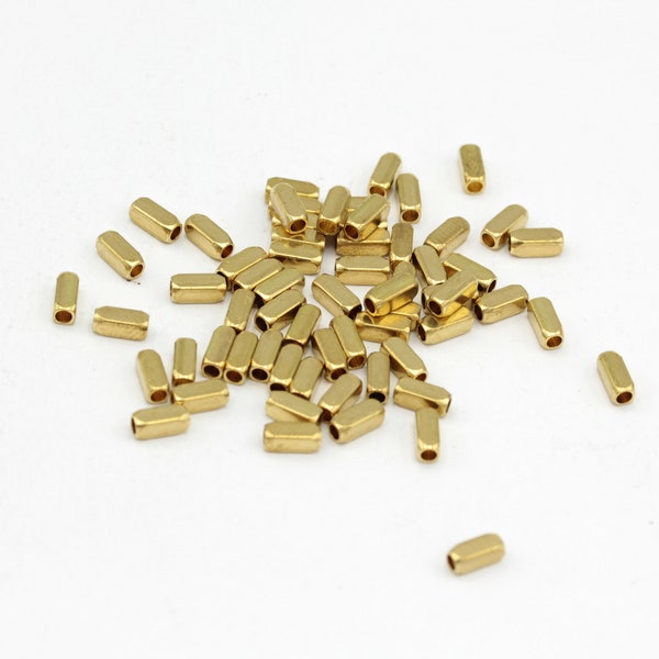 6 pcs Solid Tube Beads, Brass Cube Beads, Square Tube Beads, Spacer Beads, Bracelet Beads, 2x4mm, HM-218
