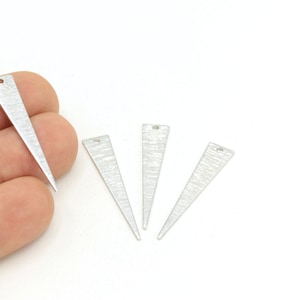 Rhodium Plated Textured Triangle Charms, Triangle Earring,1 hole Triangle, Triangle Blanks, Triangle Charms, 2 pcs(8x40mm)SLV-206