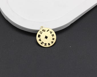 Raw Brass Zodiac Brass Charm, Astrology Zodiac Disc, Circular Zodiac Sign Pendant, Horoscope Charm, Brass Jewelry Supply, 20x23mm, LZ-112-1