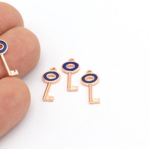 Rose Gold Plated Key Charms,Key Pendant, Rose Gold Plated Key Jewelry, Necklace Key Charm 1 pcs,(7x18mm) ROS-144