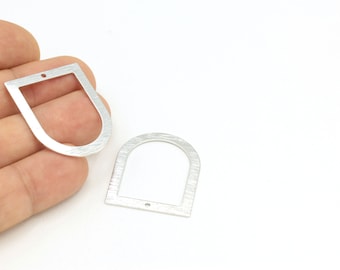 Arco texturizado plateado D en forma de corte fino colgante encanto en blanco, plata plateado pendiente hallazgos del conector, 1 unids (28x35mm) SLV-143