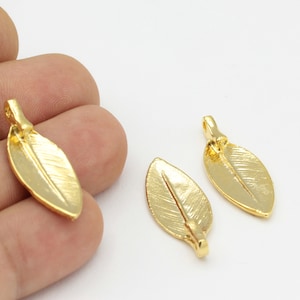 24k Shine Gold Plated Leaf Charms ,Bohemian Charms, ,Leaf Connector,Gold Brass Leaf Charm,Monstera Leaf Pendant, 1 pcs (12x32 mm) ALT-34