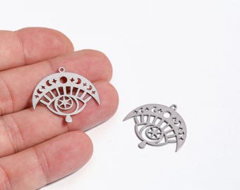 Stainless Steel Eye Charm, Moon Star Eye Charm, Celestial Eye Pendant, Laser Cut Mystic Pendant, Steel Findings, DIY Making, LZ-1177-3