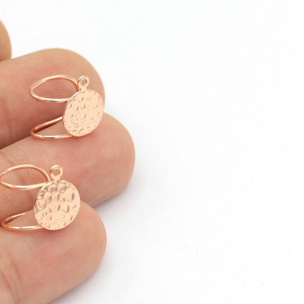 Rose Gold Plated Hammered Round Ear Cuff, Round Ear Cuff, Tightening Ear Cuff, Coins Ear Cuff, Cartilage Earrings,1Pcs(15mm), KP-237