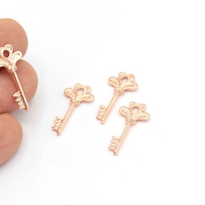 Rose Gold Plated Key Charms, Key Necklace Pendant, Key Jewelry, Locksmith Charms, Key Earrings, Jewelry Supplier, Whosale,  1Pcs, ROS-438